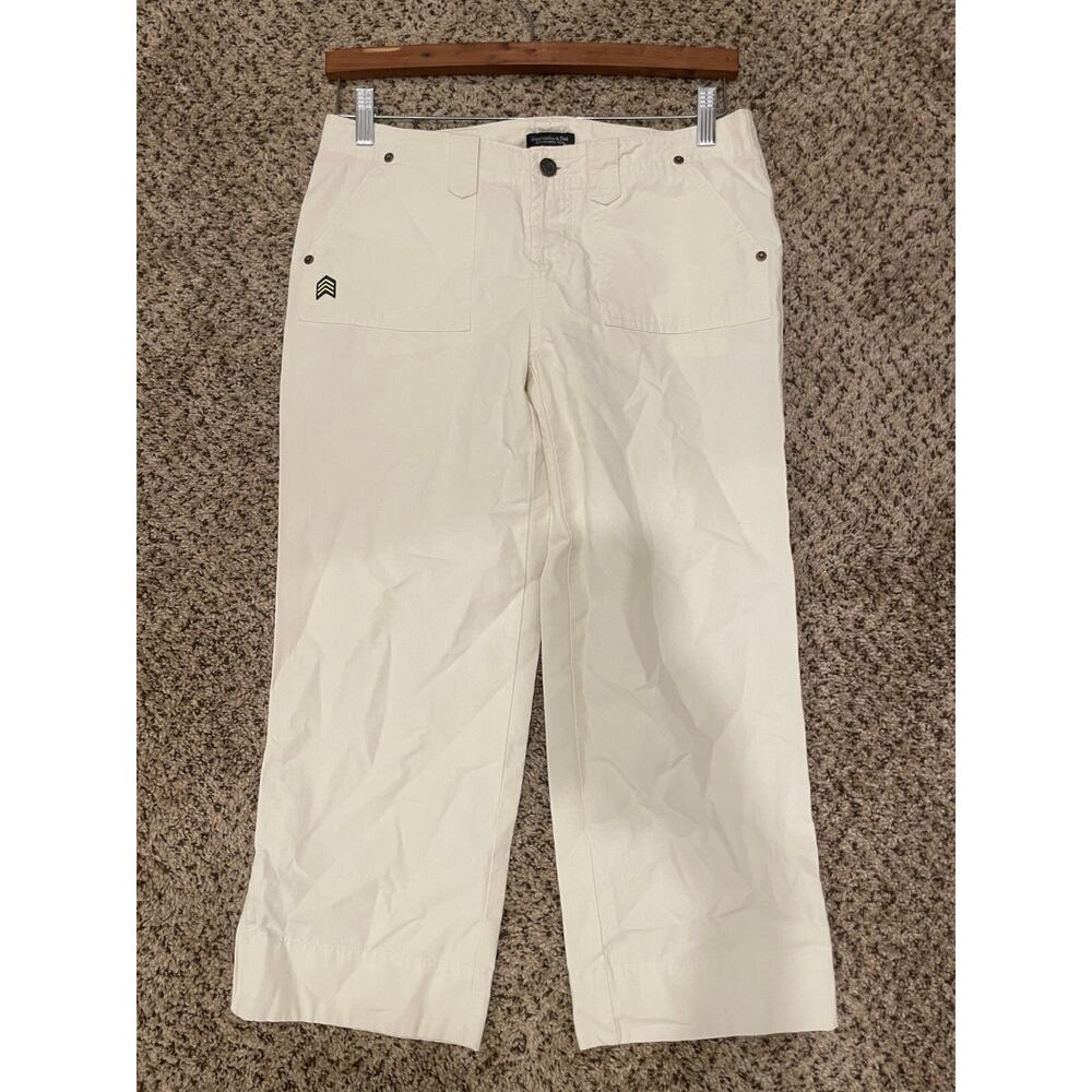 Abercrombie & Fitch Womens Crop Pants Size 4 White Wide Leg Button Fly Y2K NWT
